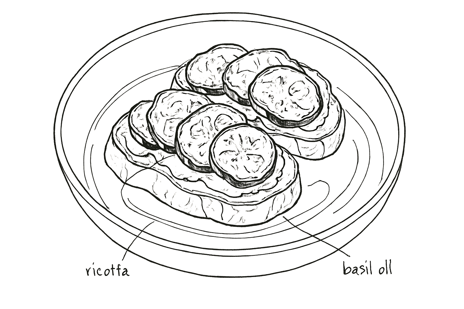 Blistered Zucchini Toasts with Ricotta and Basil Oil